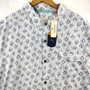 Tommy Bahama Shirt Blue Silk Geometric Button Up AOP Original Fit Mens 3XL NWT